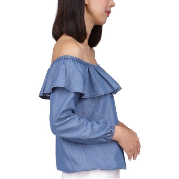 Michael Kors Womens Ruffle Off The Shoulder Peasant Blouse Pink Size 2x